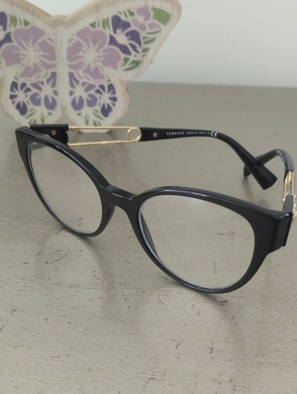 Versace Black Cat-Eye Glasses with Gold Temples